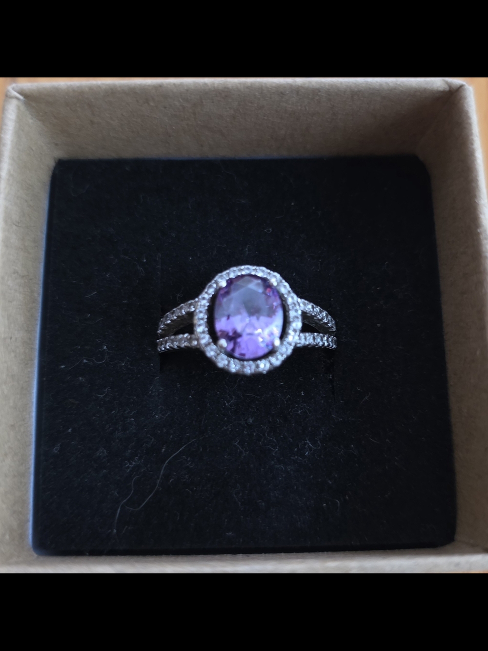 Amethyst Halo Split Shank Ring in Purple
